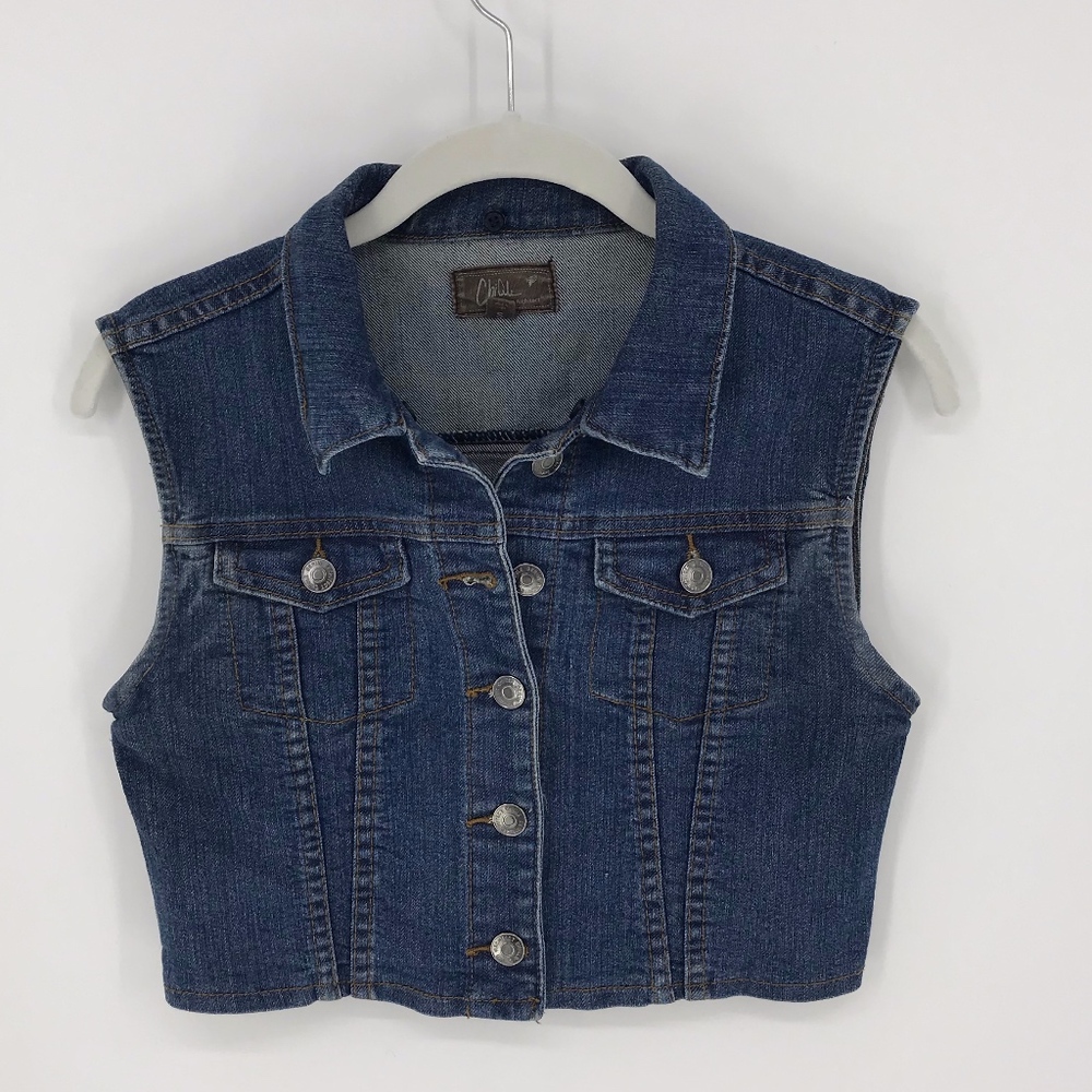 Blue Denim Crop Top Vest